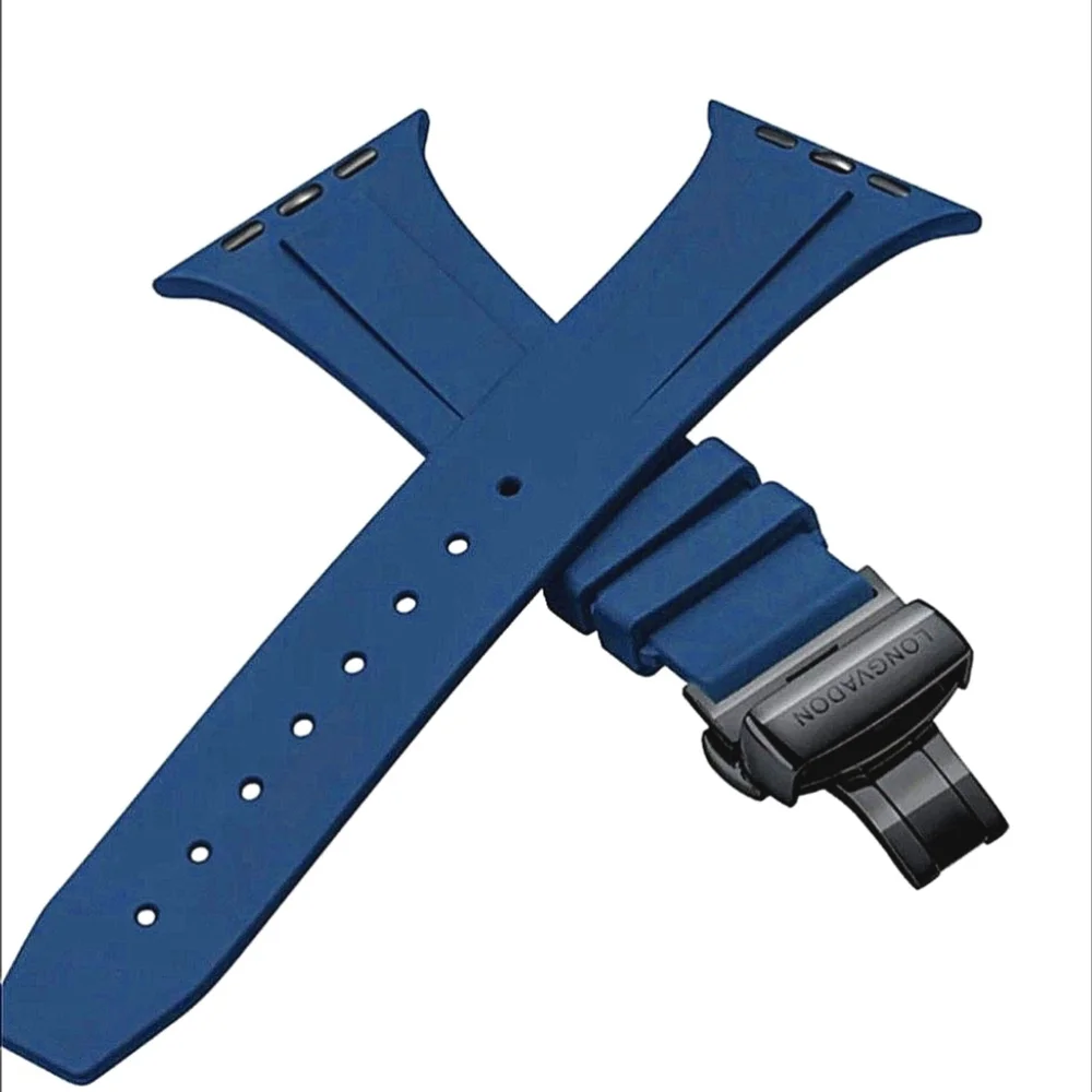 Longvadon Men Smartwatch Watchband Blue embossed leather Apple 1-9 Ultra 1, 2